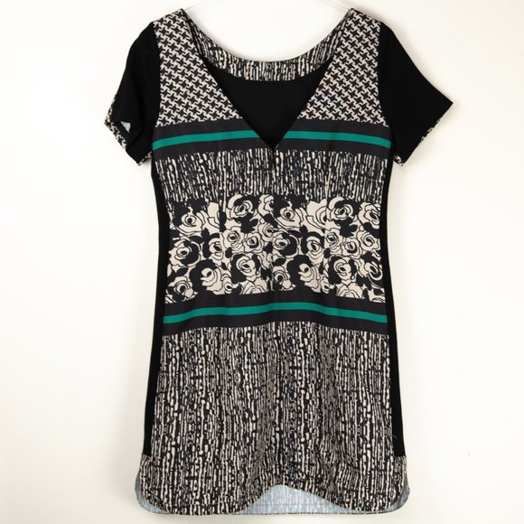 Plenty By Tracy Reese Faille Dress Francesca Mini Shift Black White Green Size 8 - Picture 3 of 7